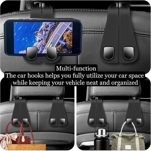 2Packs Car Seat Hooks, Leather Car Headrest Hook, Car Purse Hook Seat Back Hanger Storage Organizer, Car Hook for Purses and Bags(Black) in Kuwait