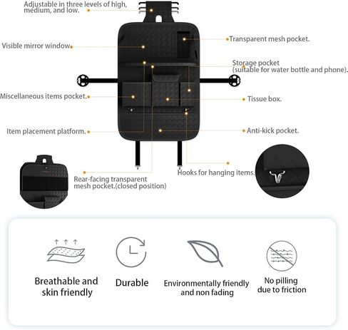 GMQ Back Seat Car Organizer 1 Pack,Backseat Organizer with Tray,Multifunctional Car Seat Back Storage Box with Foldable Tablet Holder (Black, Plain weave) in Saudi Arabia