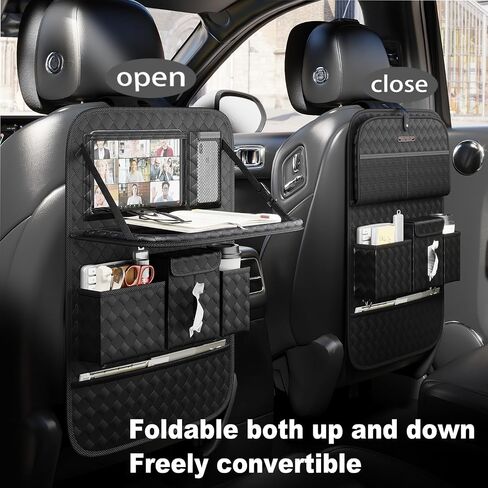 GMQ Back Seat Car Organizer 1 Pack,Backseat Organizer with Tray,Multifunctional Car Seat Back Storage Box with Foldable Tablet Holder (Black, Plain weave) in Saudi Arabia