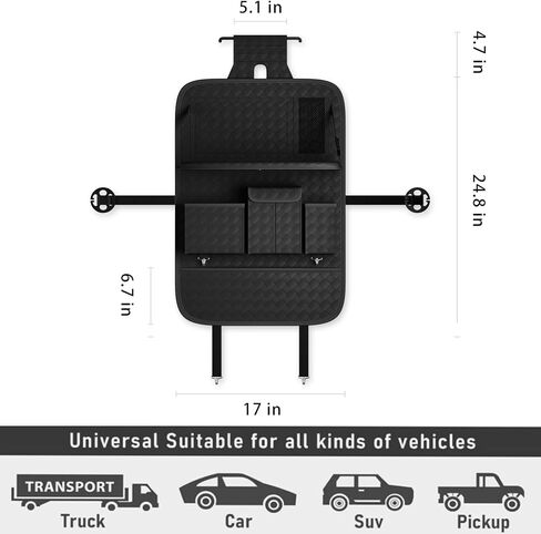 GMQ Back Seat Car Organizer 1 Pack,Backseat Organizer with Tray,Multifunctional Car Seat Back Storage Box with Foldable Tablet Holder (Black, Plain weave) in Saudi Arabia