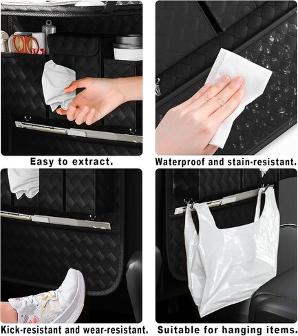 GMQ Back Seat Car Organizer 1 Pack,Backseat Organizer with Tray,Multifunctional Car Seat Back Storage Box with Foldable Tablet Holder (Black, Plain weave) in Saudi Arabia