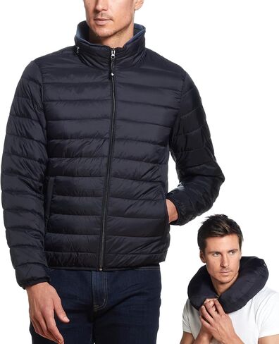 Weatherproof Men's Puffer Jacket, Lightweight Wind Resistant Alternative Down Jacket with Packable Travel Neck Pillow (S-3XL) in Saudi Arabia