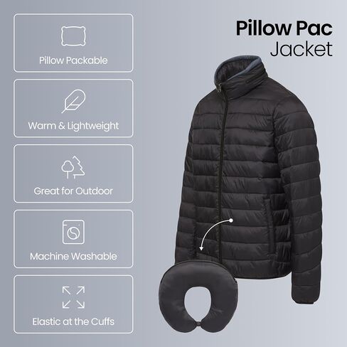 Weatherproof Men's Puffer Jacket, Lightweight Wind Resistant Alternative Down Jacket with Packable Travel Neck Pillow (S-3XL) in Saudi Arabia