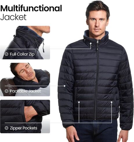 Weatherproof Men's Puffer Jacket, Lightweight Wind Resistant Alternative Down Jacket with Packable Travel Neck Pillow (S-3XL) in Saudi Arabia