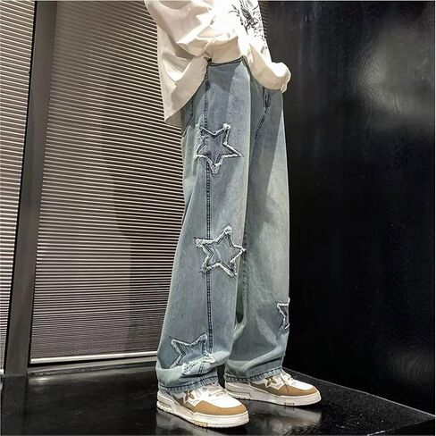 fcoolyeet mens y2k جينز الهيب هوب النجم الدنيم سراويل الساق المستقيمة demin joggers الجينز الجمالية الجينز الشارع in Kuwait