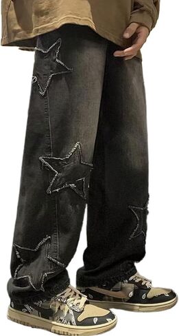 fcoolyeet mens y2k جينز الهيب هوب النجم الدنيم سراويل الساق المستقيمة demin joggers الجينز الجمالية الجينز الشارع in Kuwait