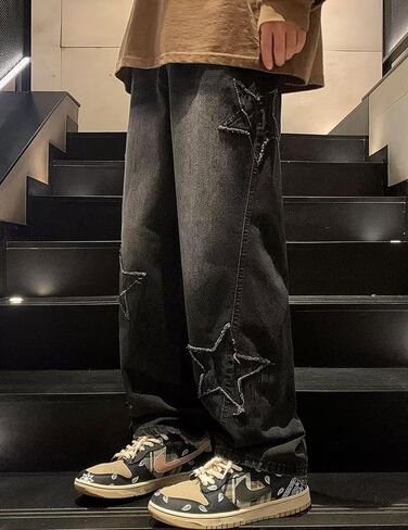fcoolyeet mens y2k جينز الهيب هوب النجم الدنيم سراويل الساق المستقيمة demin joggers الجينز الجمالية الجينز الشارع in Kuwait
