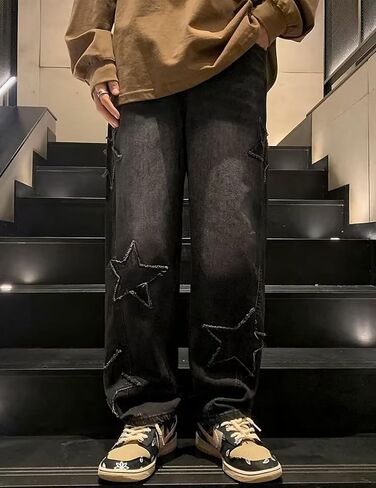 fcoolyeet mens y2k جينز الهيب هوب النجم الدنيم سراويل الساق المستقيمة demin joggers الجينز الجمالية الجينز الشارع in Kuwait