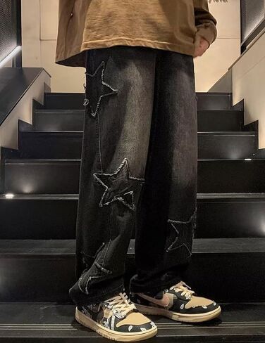 fcoolyeet mens y2k جينز الهيب هوب النجم الدنيم سراويل الساق المستقيمة demin joggers الجينز الجمالية الجينز الشارع in Kuwait