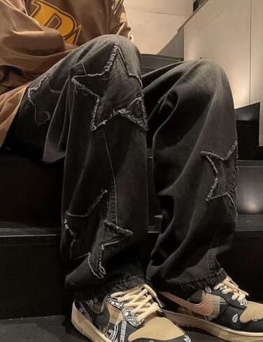 fcoolyeet mens y2k جينز الهيب هوب النجم الدنيم سراويل الساق المستقيمة demin joggers الجينز الجمالية الجينز الشارع in Kuwait