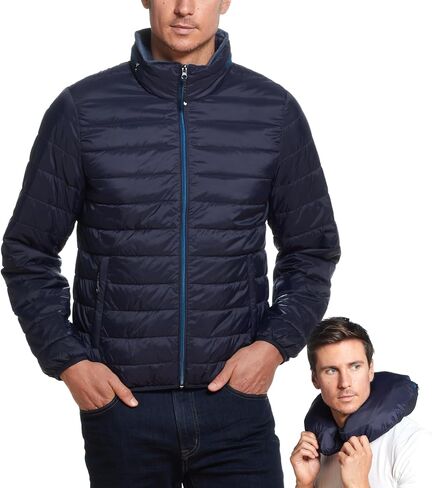 Weatherproof Men's Puffer Jacket, Lightweight Wind Resistant Alternative Down Jacket with Packable Travel Neck Pillow (S-3XL) in Saudi Arabia