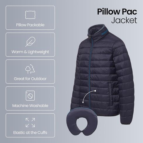 Weatherproof Men's Puffer Jacket, Lightweight Wind Resistant Alternative Down Jacket with Packable Travel Neck Pillow (S-3XL) in Saudi Arabia