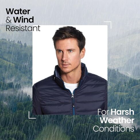 Weatherproof Men's Puffer Jacket, Lightweight Wind Resistant Alternative Down Jacket with Packable Travel Neck Pillow (S-3XL) in Saudi Arabia