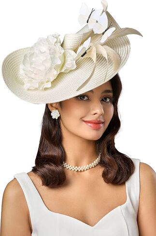 BABEYOND Tea Party Fascinator Hat for Women Kentucky Headwear Derby Wide Brim Butterfly Church Hat for Cocktail Wedding in Kuwait