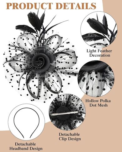 yunsailing 3 pack fascinators قبعات للنساء ، قبعات حفلة الشاي للفتيات زهرة الكوكتيل شبكة الريش مقطع الشعر للحفلة in Saudi Arabia