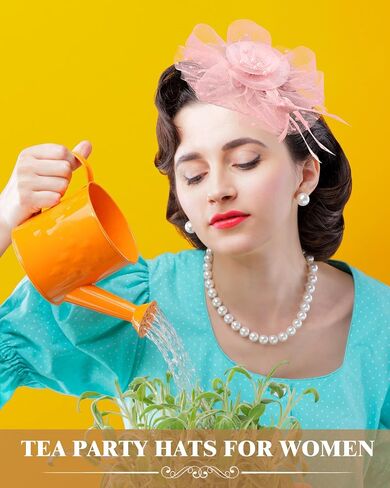 yunsailing 3 pack fascinators قبعات للنساء ، قبعات حفلة الشاي للفتيات زهرة الكوكتيل شبكة الريش مقطع الشعر للحفلة in Saudi Arabia