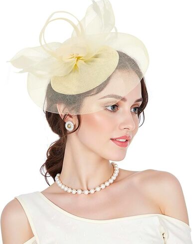 Fascinators Kentucky Hats Derby for Women 2025 Tea Party Hat with Feather Hair Clip Headwear for Wedding Church Hat in Kuwait