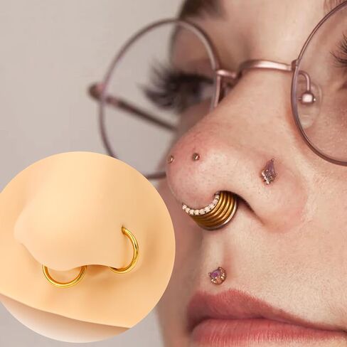 10pcs Stack Nose Rings Hoop, 316L Stainless Steel Helix Piercing Jewelry, Cartilage Earrings, Tragus Daith Rook Piercing Jewelry Septum Ring 16G in Kuwait