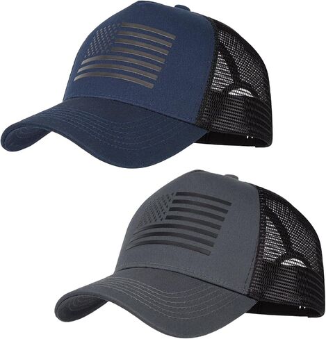 2pcs American Flag Trucker Hat for Men Women,Baseball Cap Adjustable Snapback Hats,3D Embossed Logo in Kuwait