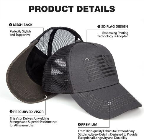 2pcs American Flag Trucker Hat for Men Women,Baseball Cap Adjustable Snapback Hats,3D Embossed Logo in Kuwait