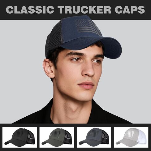 2pcs American Flag Trucker Hat for Men Women,Baseball Cap Adjustable Snapback Hats,3D Embossed Logo in Kuwait