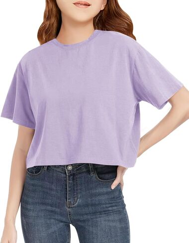 Girls Summer Crop Tops Kids Fashion Oversized Crew Neck Cropped Short Sleeve T Shirts Basic Tees Size 5-14 Years in Saudi Arabia