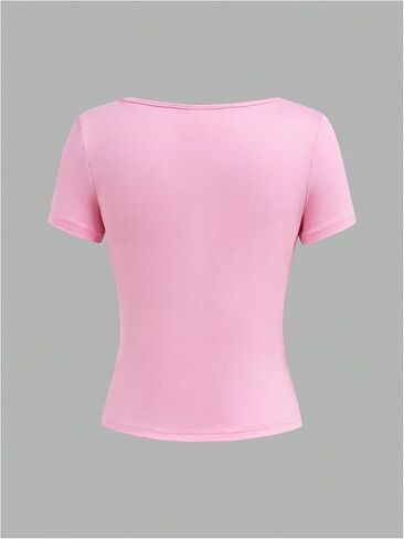 Girl's 3 Packs Basic Tees Shirts Tops Square Neck Short Sleeve Slim Fit Summer Clothes Base Layer Tees in Kuwait