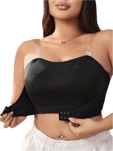 SOLY HUX Women's Plus Size Strapless Seamless Bra Wireless Bandeau Bralette with Transparent Straps in Saudi Arabia