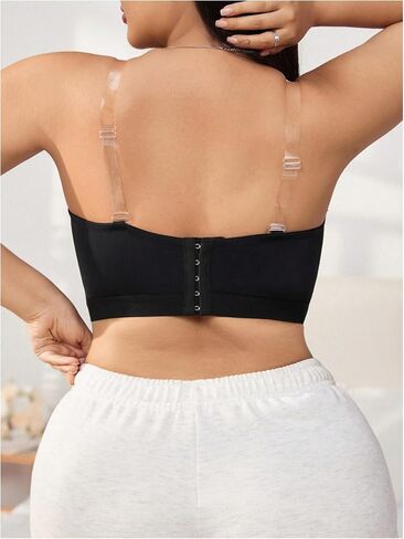 SOLY HUX Women's Plus Size Strapless Seamless Bra Wireless Bandeau Bralette with Transparent Straps in Saudi Arabia
