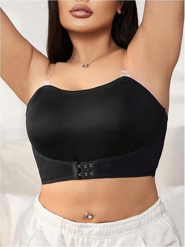SOLY HUX Women's Plus Size Strapless Seamless Bra Wireless Bandeau Bralette with Transparent Straps in Saudi Arabia