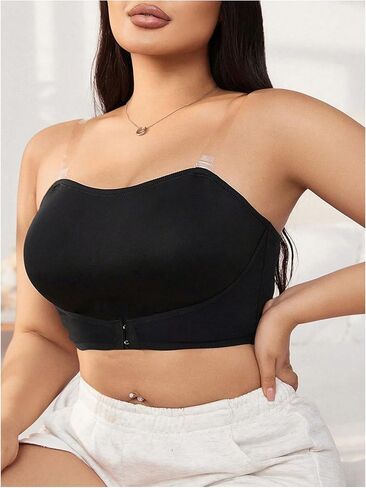 SOLY HUX Women's Plus Size Strapless Seamless Bra Wireless Bandeau Bralette with Transparent Straps in Saudi Arabia