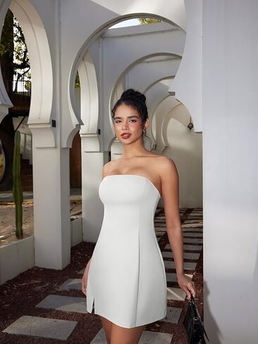 Hyz Women's Tube Sublesseless Y2K Prett Party A-Line Mini Dress in Kuwait