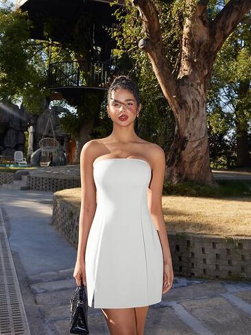 Hyz Women's Tube Sublesseless Y2K Prett Party A-Line Mini Dress in Kuwait