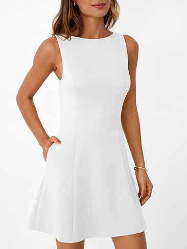 LILLUSORY Women's A-Line Boat Neck Flowy Mini Dress Summer 2025 Going Out Party Club Vacation Sleeveless Tank Dresses in Kuwait