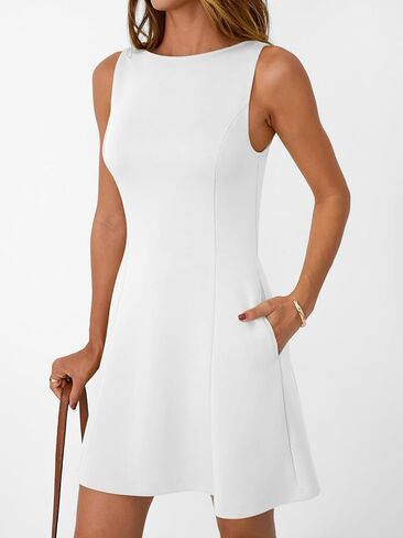 LILLUSORY Women's A-Line Boat Neck Flowy Mini Dress Summer 2025 Going Out Party Club Vacation Sleeveless Tank Dresses in Kuwait