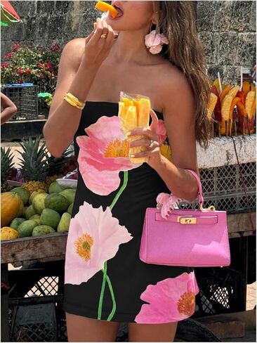 Soly Hux النسائية النسائية طباعة أنبوب صغير لباس لباسك بلا أكمام in Kuwait