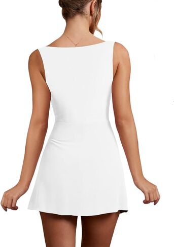 WISFRUIT Women's Sexy Square Neck Mini Dress Sleeveless Bodycon Ruched Split Party Club Short Tank Dresses in Kuwait