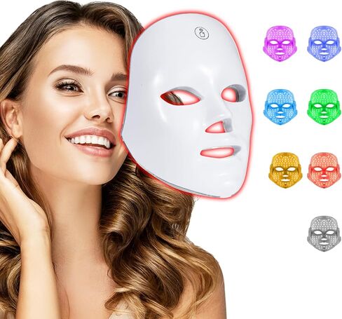 LED Face Mask Light Therapy – 7-in-1 Colors Facial Skin Care Mask for At-Home Use, Portable, Cordless & USB Rechargeable (White) in Kuwait