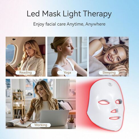 LED Face Mask Light Therapy – 7-in-1 Colors Facial Skin Care Mask for At-Home Use, Portable, Cordless & USB Rechargeable (White) in Kuwait