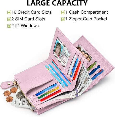 oscaurt Small Wallet Women RFID Blocking Bifold Compact Credit Card Holder Leather Wallets for Women with Zipper Coin Pocket and 2 ID Window (Pink) in Saudi Arabia