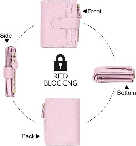 oscaurt Small Wallet Women RFID Blocking Bifold Compact Credit Card Holder Leather Wallets for Women with Zipper Coin Pocket and 2 ID Window (Pink) in Saudi Arabia