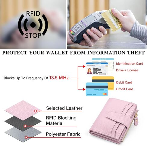 oscaurt Small Wallet Women RFID Blocking Bifold Compact Credit Card Holder Leather Wallets for Women with Zipper Coin Pocket and 2 ID Window (Pink) in Saudi Arabia