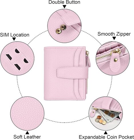 oscaurt Small Wallet Women RFID Blocking Bifold Compact Credit Card Holder Leather Wallets for Women with Zipper Coin Pocket and 2 ID Window (Pink) in Saudi Arabia