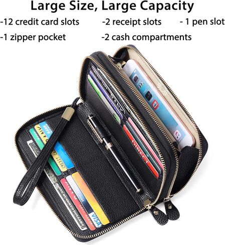 SENDEFN Leather Women Wallet RFID Blocking Zipper Around Phone Holder Clutch Wristlet Large Capacity in Saudi Arabia