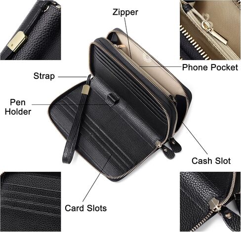 SENDEFN Leather Women Wallet RFID Blocking Zipper Around Phone Holder Clutch Wristlet Large Capacity in Saudi Arabia