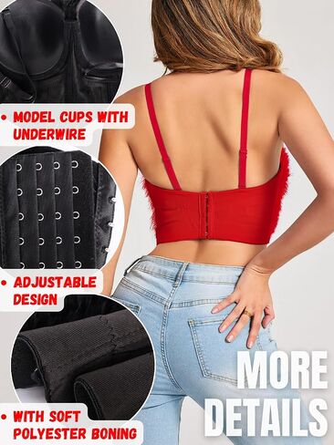 Kaei&Shi Sexy Feather Corset Crop Top,Faux Fur Push Up Bustier Tops,Birthday Party Ourfits Christmas in Saudi Arabia