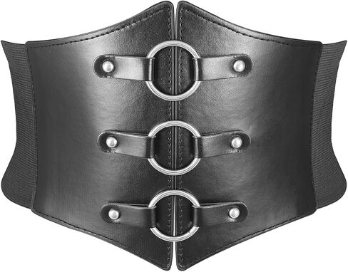 MILAKOO Womens Elastic Costume Waist Belt Vintage Waspie Black Corcest Retro Goth Wasit Cinch Belt in Saudi Arabia
