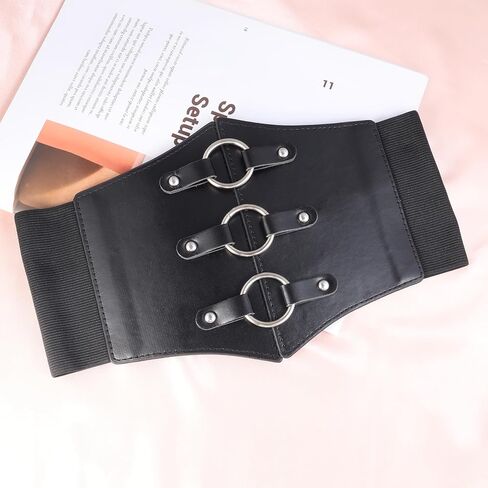 MILAKOO Womens Elastic Costume Waist Belt Vintage Waspie Black Corcest Retro Goth Wasit Cinch Belt in Saudi Arabia