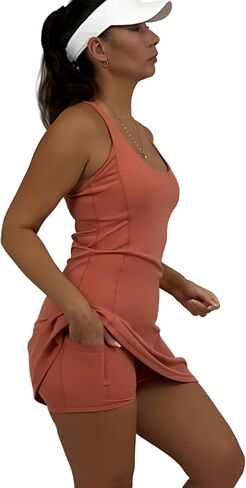Womens Pickleball Dress with Built-in Sports Bra and Seperate Shorts with Pockets - Athletic Tennis Dress in Saudi Arabia