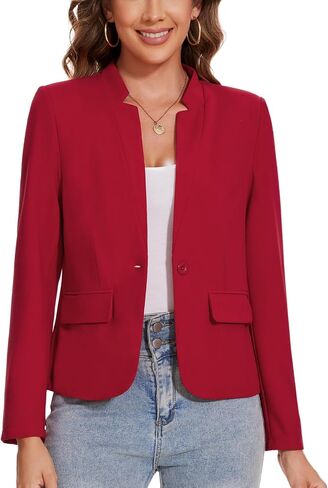 Blazers for Women Long Sleeve Notch Collar Blazer Button Front Casual Work Office Suit Jackets with Pockets in Saudi Arabia